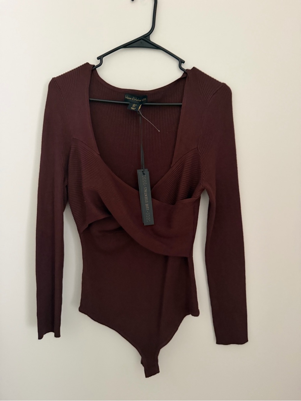 NWT House of Harlow 1960 Brown Wrap Ribbed Bodysuit Women’s Large - Picture 2 of 4
